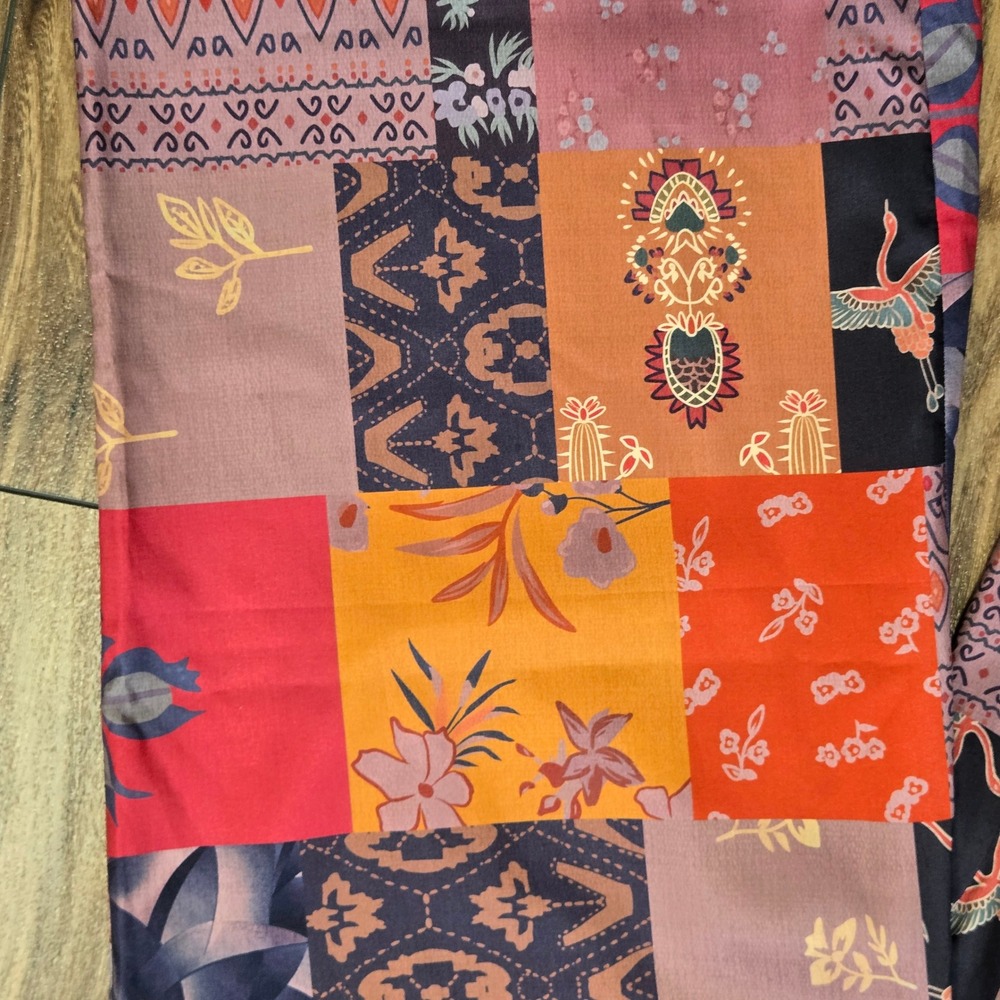 Patchwork Print Wide Leg Pants Multicolor Boho Elastic Waist Drawstring Large - Picture 7 of 10